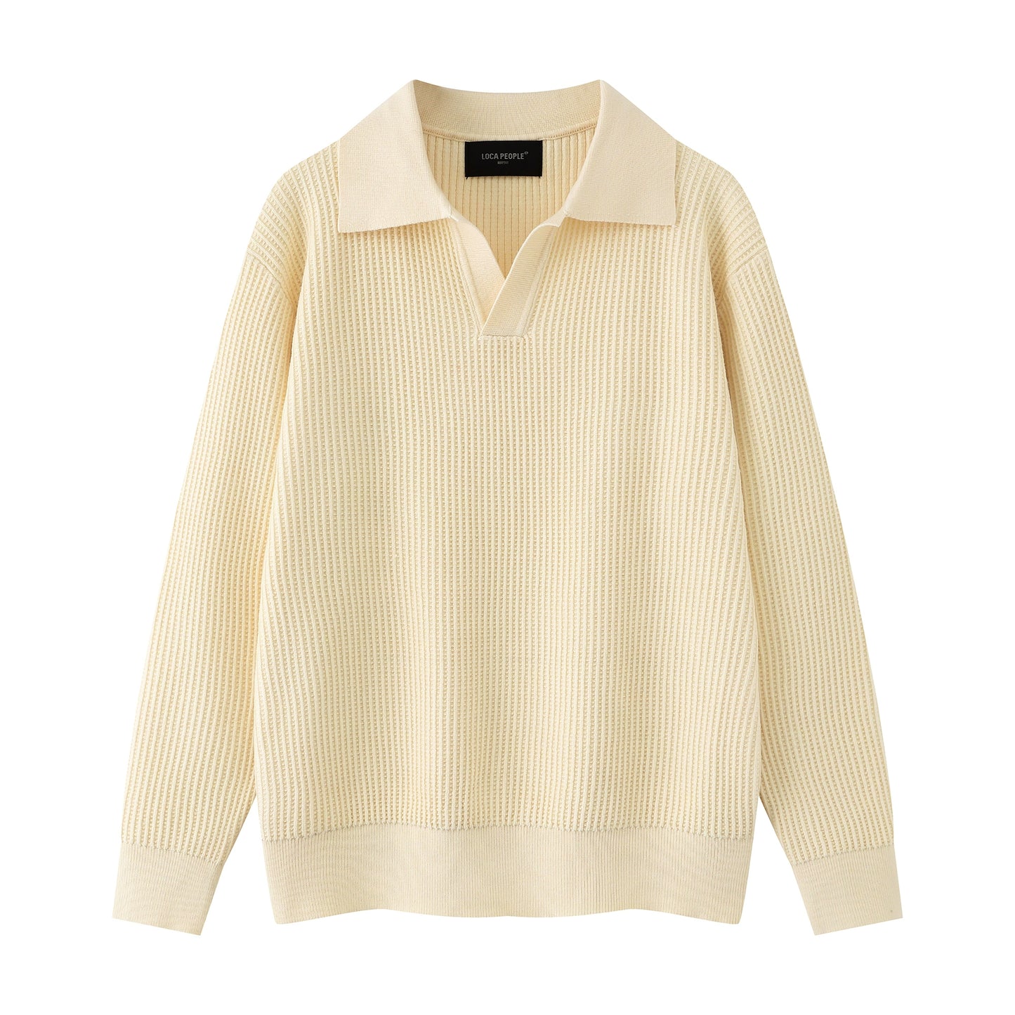 Waffle Texture Polo-Collar Knit Sweater WN21429