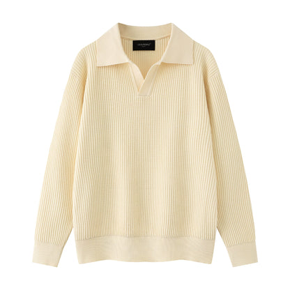 Waffle Texture Polo-Collar Knit Sweater WN21429
