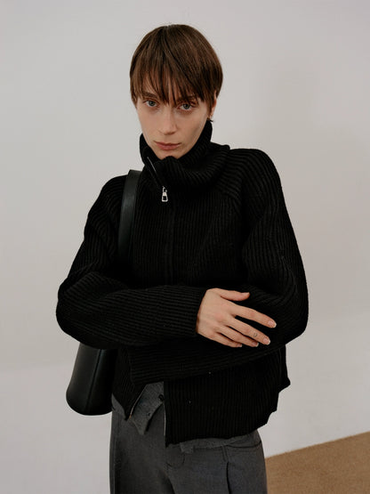 Thick Stand-Neck Zipper Knit Cardigan WN21528