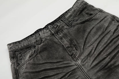Washed Whisker Straight Denim Jeans WN25909