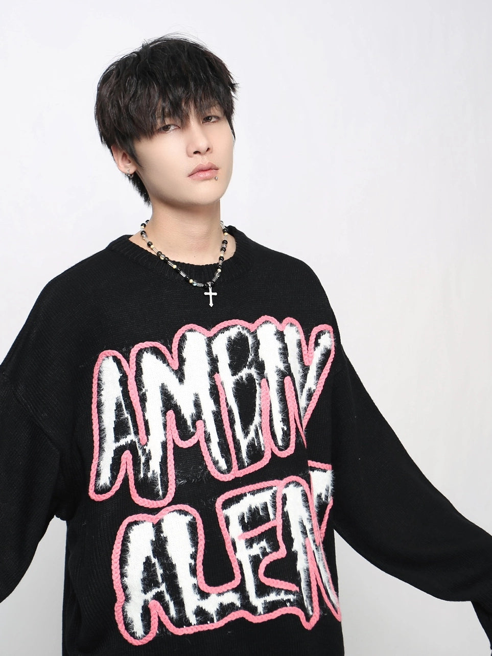 Letter Embroidery Oversize Knit Sweater WN21044