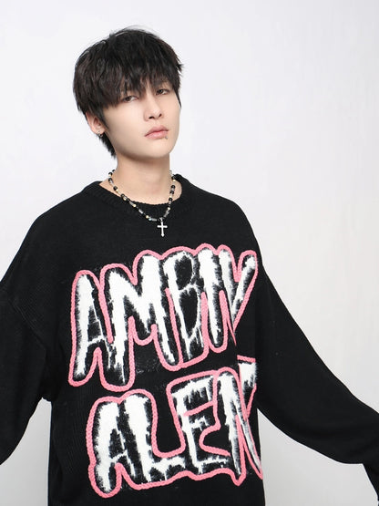 Letter Embroidery Oversize Knit Sweater WN21044
