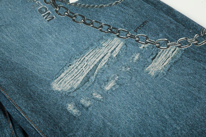 Washed 3D Print Curved Wide Leg Denim Jeans WN25920