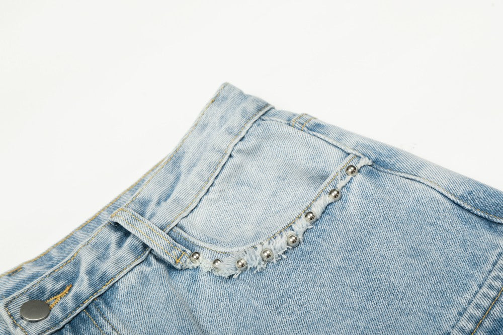 Rhinestone Studded High-Waist Wide Leg Denim Jeans WN27911