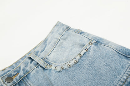 Rhinestone Studded High-Waist Wide Leg Denim Jeans WN27911