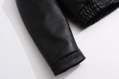Fake Fur Collar Studs Detail PU Leather Jacket WN28095