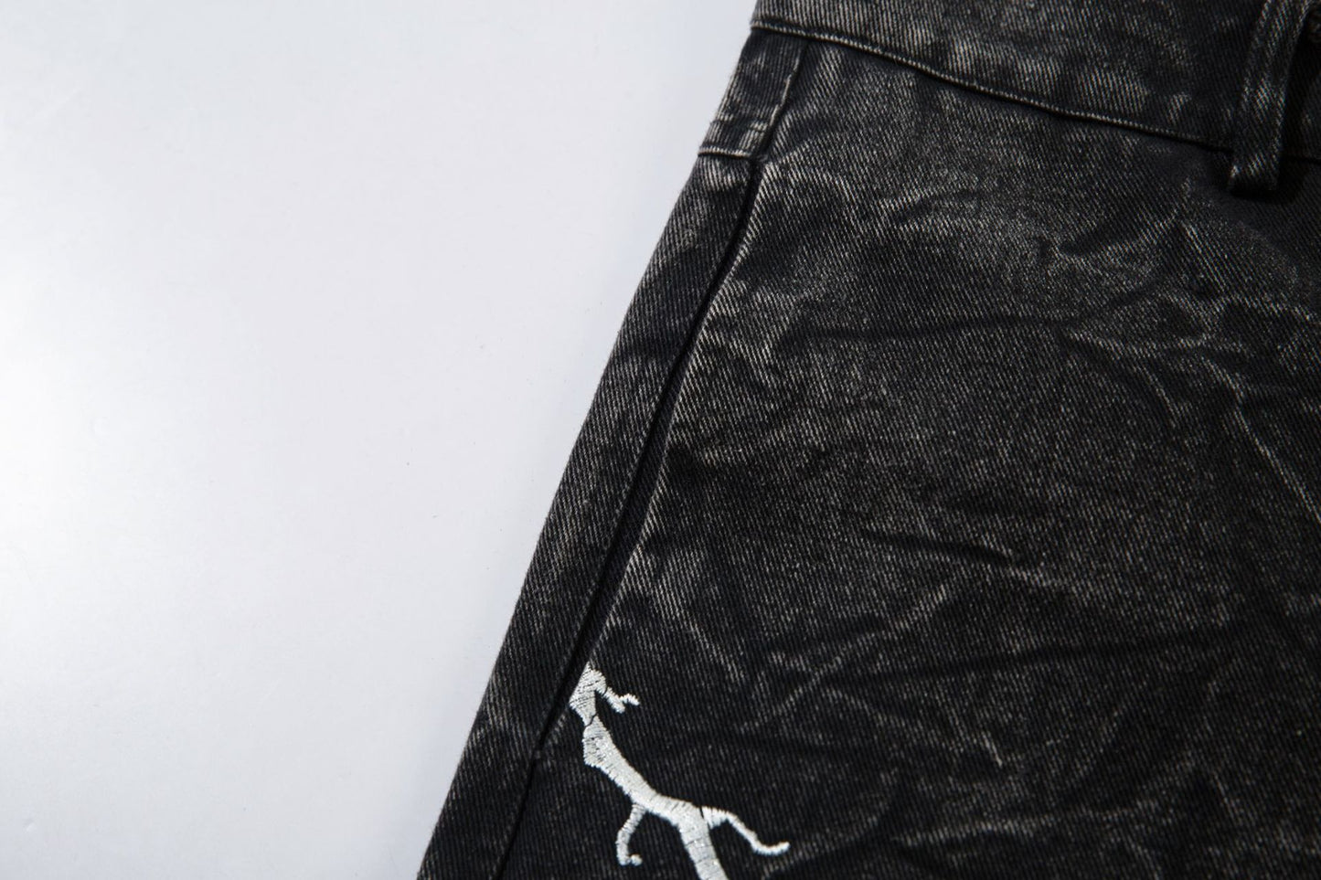 Washed Flare Lightning Embroidery Wide-Leg Denim Jeans WN12663