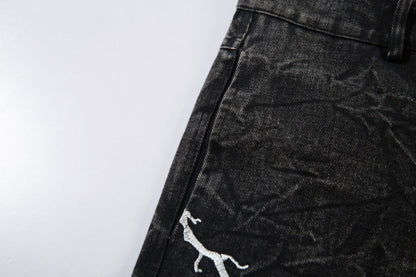 Washed Flare Lightning Embroidery Wide-Leg Denim Jeans WN12663