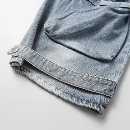 Multi-Pocket Washed Wide-Leg Cargo Denim Jeans WN11280
