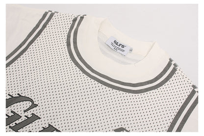 Fake Layered Mesh Number Print Short Sleeve T-Shirt WN26515