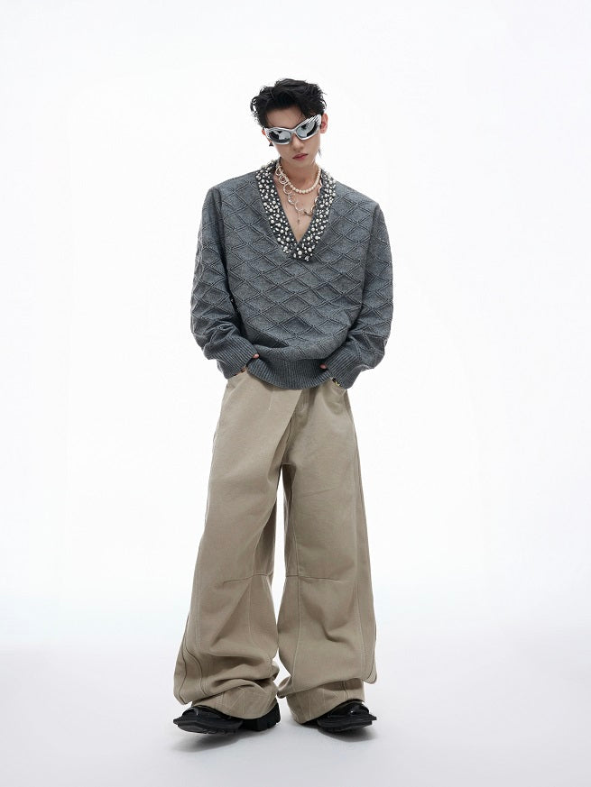 Diamond Decor Argyle V-Neck Knit Sweater WN21219