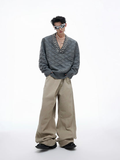 Diamond Decor Argyle V-Neck Knit Sweater WN21219