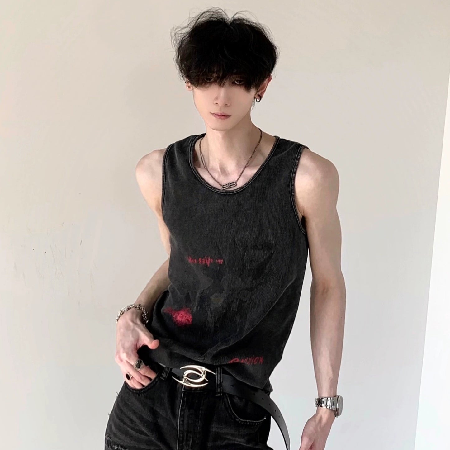 Washed Subculture Design Sleeveless T-Shirt WN20331