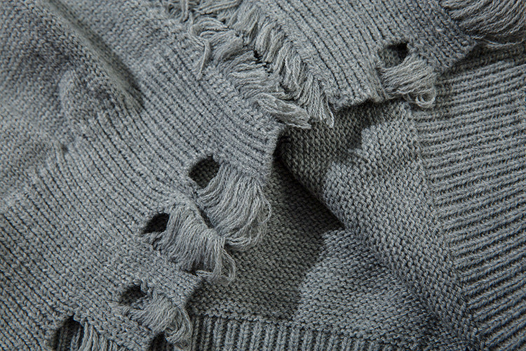 Oversize Frayed Hem Damage Knit Sweater WN11450