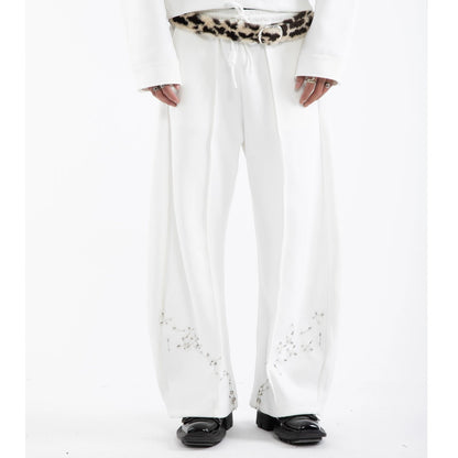 Pin Detail Stand Neck Zipper Sweatshirt &Wide Leg Pants Setup WN20649