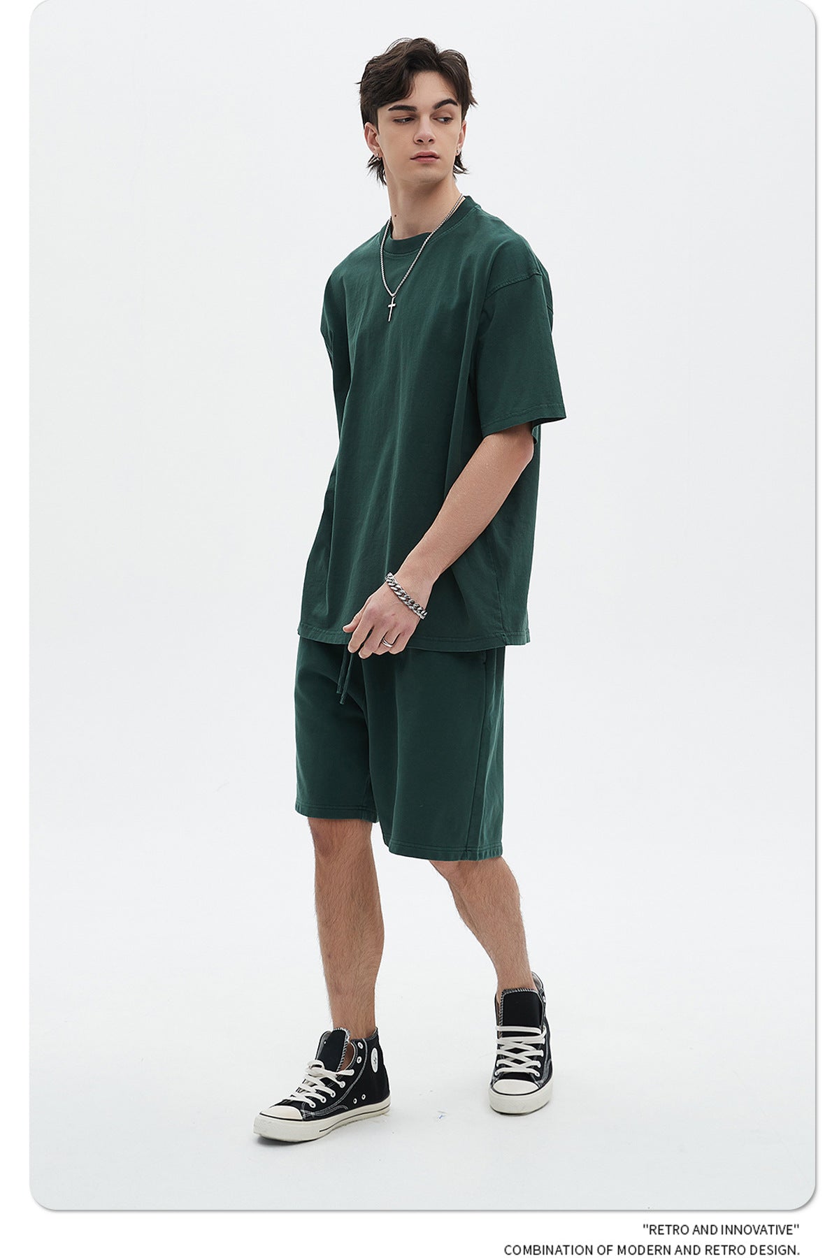 Oversize Washed Short-sleeve-T-shirt & Washed Short Sweatpants Setup WN6633