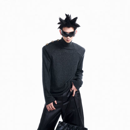 Starry High-Neck Shoulder-pad Long Sleeve T-Shirt WN10195