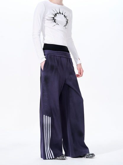 Four Stripe Damage Badge Embroidery Double Layer Hooded Jacket & Sporty Pants Setup WN23269