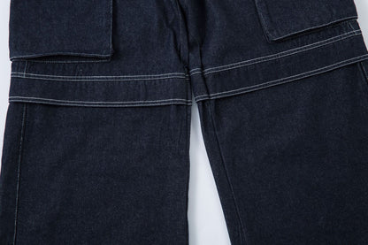 Washed Wide-Leg Cargo Denim Pants WN12733