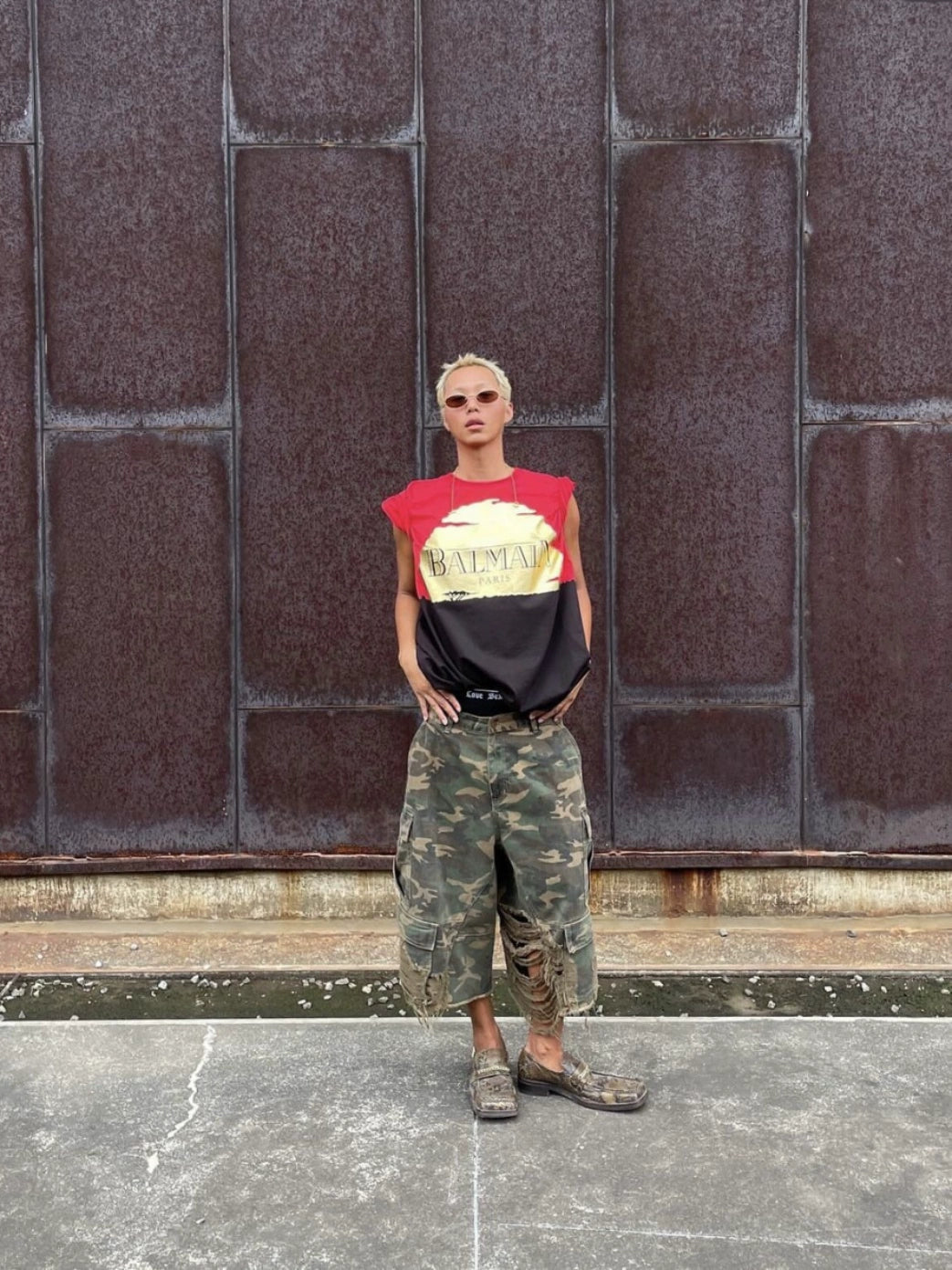 Washed Camouflage Distressed Half Pants WN19715