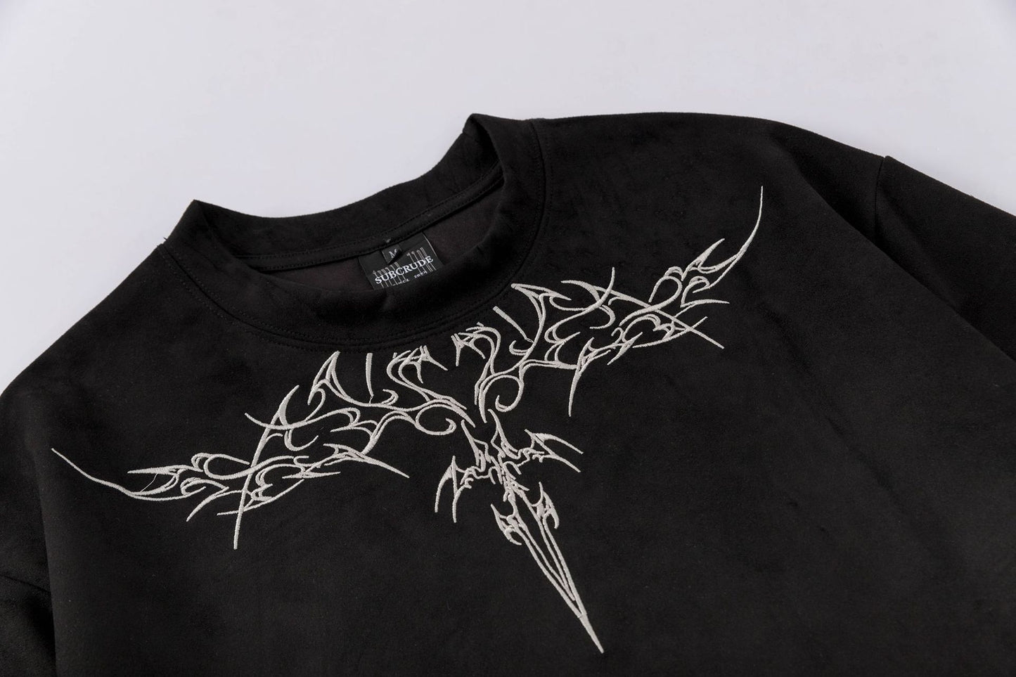 Wing Embroidery Suede Short Sleeve T-Shirt WN16189