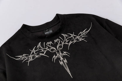 Wing Embroidery Suede Short Sleeve T-Shirt WN16189