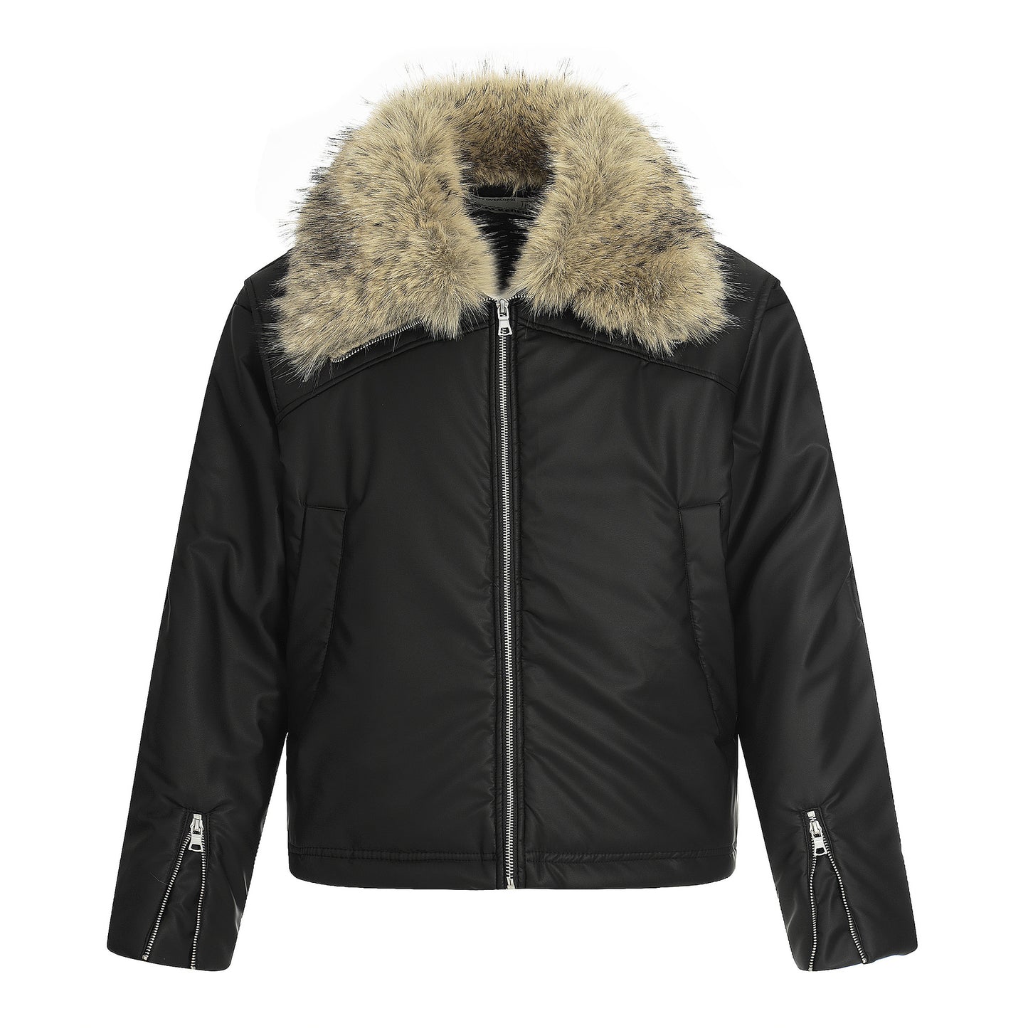 Fake Fur Collar Short Zipper Jacket WN21886