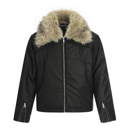 Fake Fur Collar Short Zipper Jacket WN21886