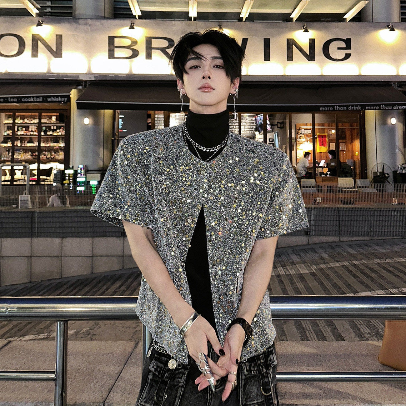 Sequin Short Sleeve Tweed Jacket WN25140