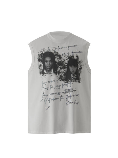 Portrait Graphic Letter Sleeveless T-Shirt WN26202