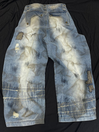 Washed Curved Wide Leg Denim Jeans WN16531