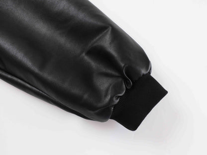 Hooded Zip-Up PU Leather Jacket WN23084