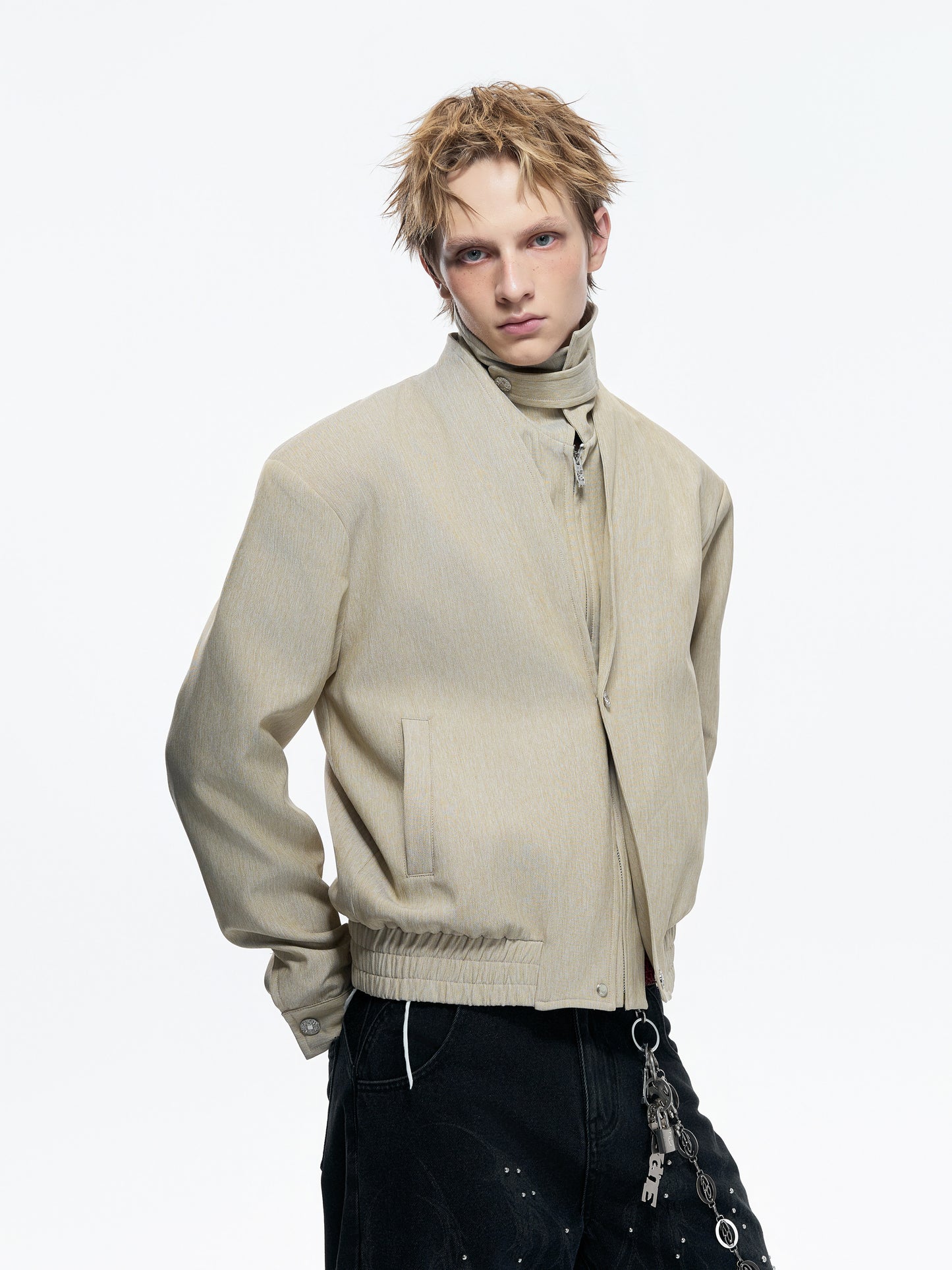 Fake Layered Deconstruction Detachable Standing-Collar Jacket WN23548