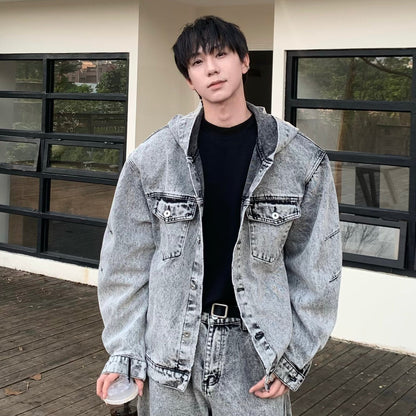 Hooded Denim Jacket & Washed Wide Leg Denim Jeans Setup WN25168