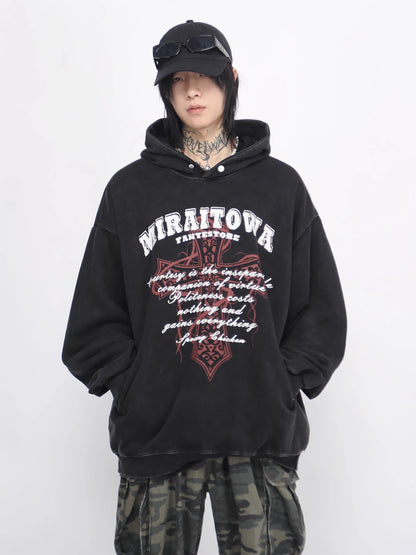 Washed Cross Print Hoodie WN8382