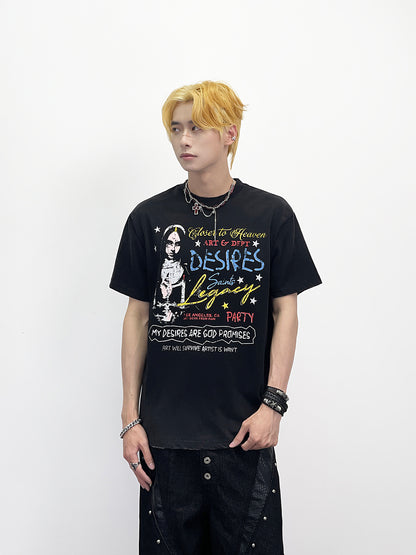 Graffiti Letter Print Oversize Short Sleeve T-Shirt WN24288