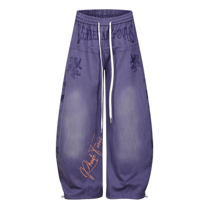 Graphic Print Panel Curved Wide Leg Sweatpants WN25931