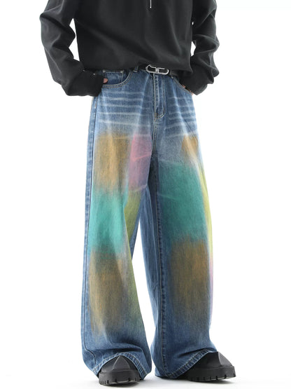 Graffiti Gradient Wide-Leg Straight Denim Jeans WN10375