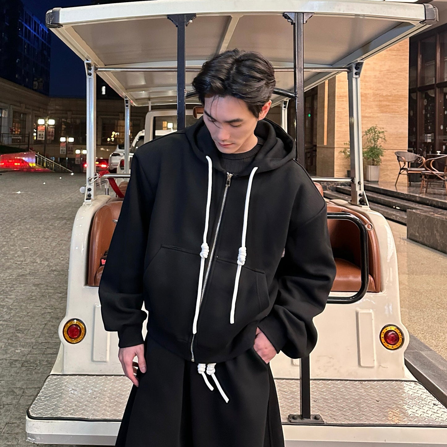 Sporty Oversize Zipper Hoodie & Wide Leg Sweatpants Setup WN25273