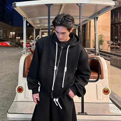 Sporty Oversize Zipper Hoodie & Wide Leg Sweatpants Setup WN25273