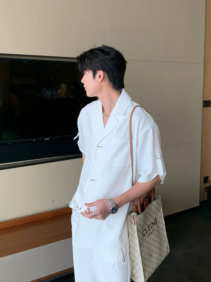 Wrinkle-Free Cuban Collar Short Sleeve Shirt WN20431