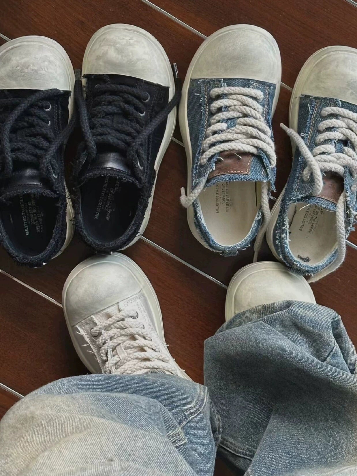 Chunky Sole Dirty Wash Denim Canvas Shoes WN20781