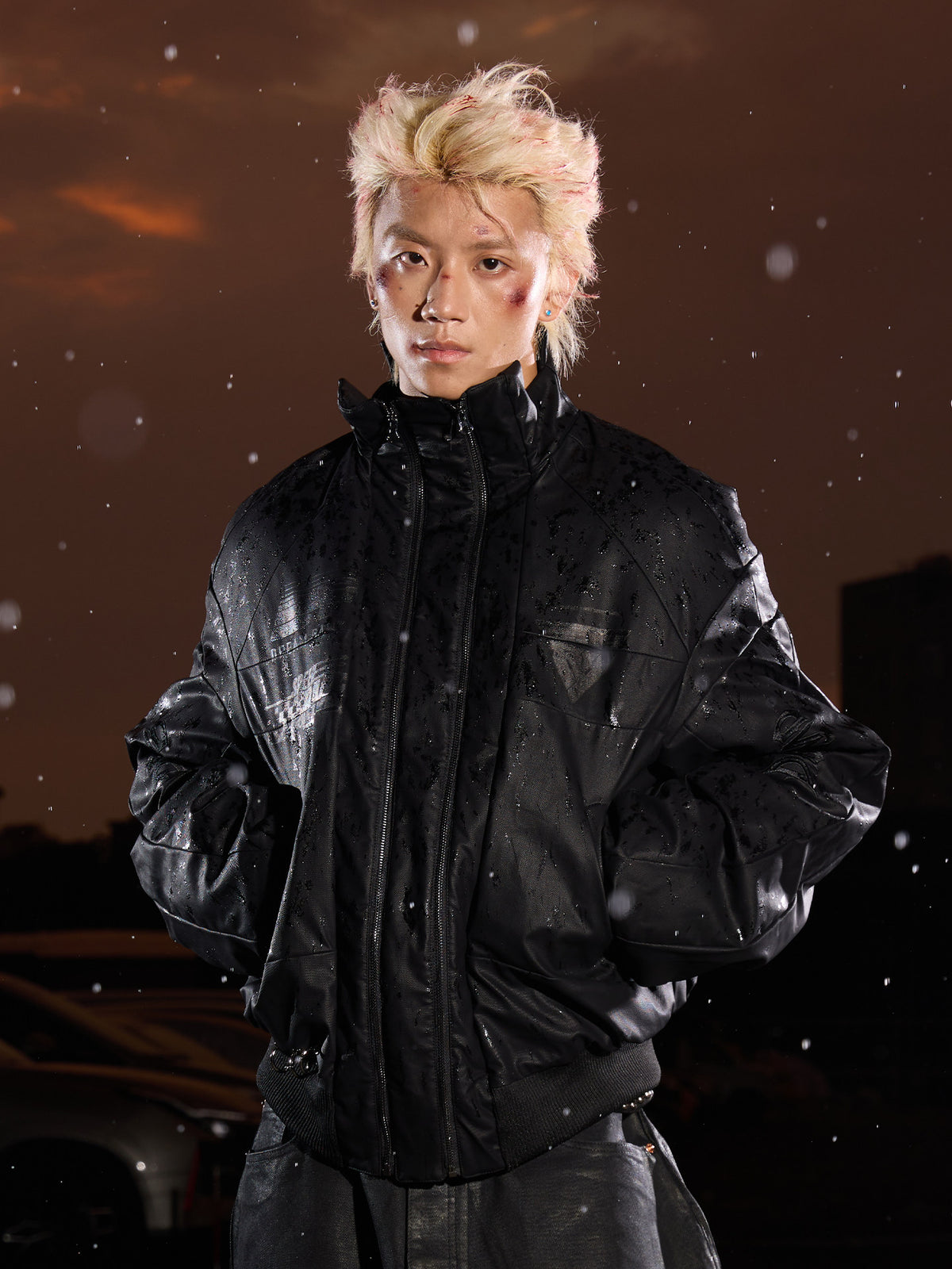 Waterproof Stand Neck PU Leather Puffer Jacket WN27130