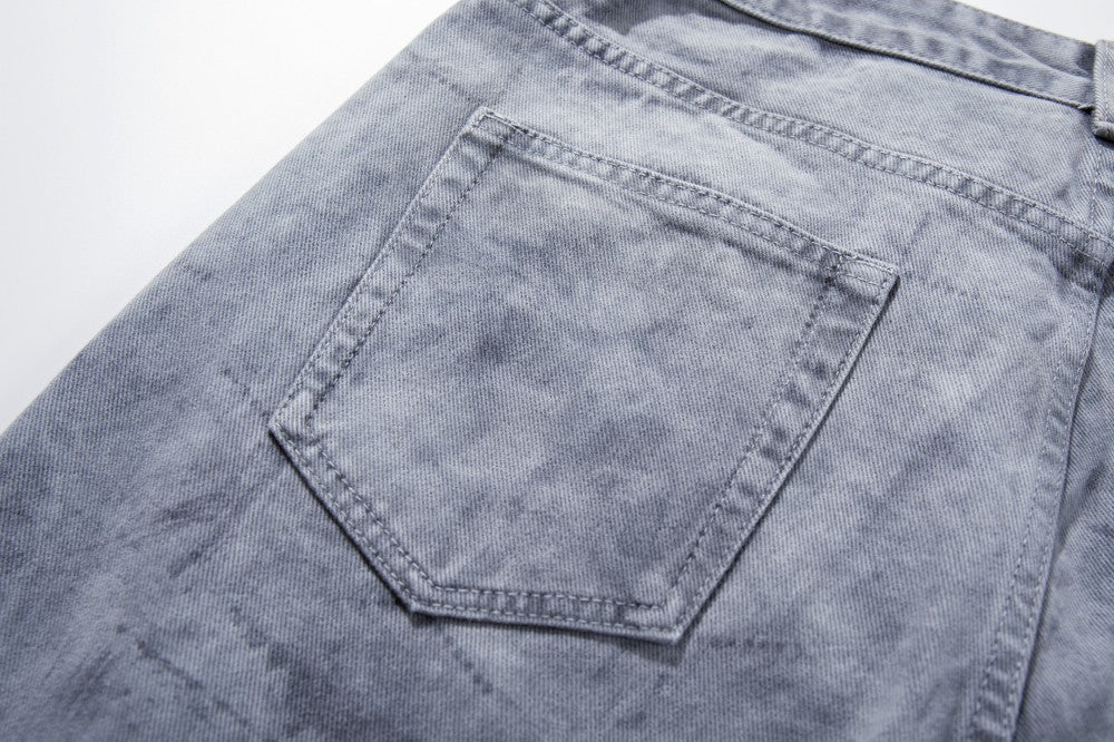 Two-Tone Graphic Panel Studs Wide Leg Denim Jeans WN27813
