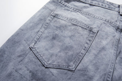 Two-Tone Graphic Panel Studs Wide Leg Denim Jeans WN27813