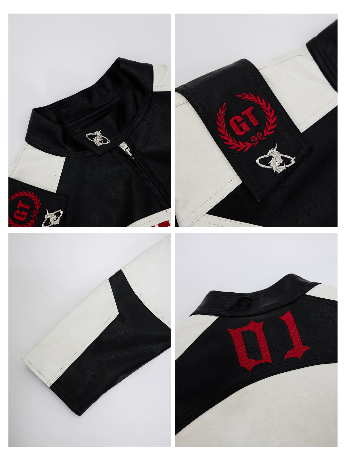 Logo Embroidery Colorblock PU Leather Jacket WN22593