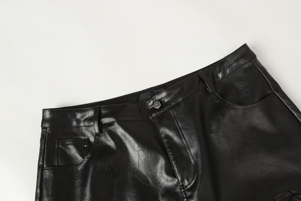 PU Leather Embroidery Wide Leg Pants WN23060