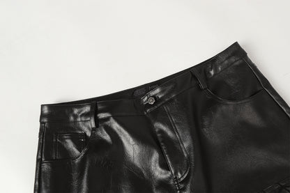 PU Leather Embroidery Wide Leg Pants WN23060