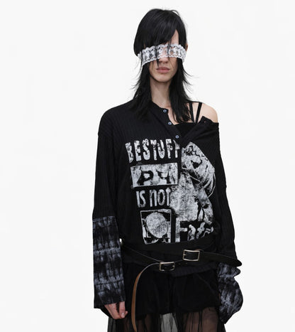 Ribbed Graphic Print Long Sleeve T-Shirt WN28073