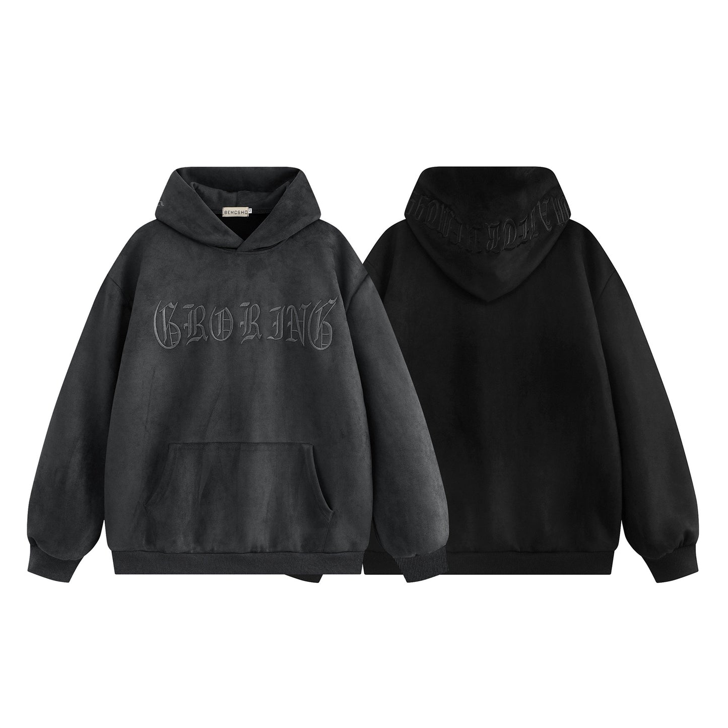 Gothic Letter Embroidery Suede Oversize Hoodie WN11536